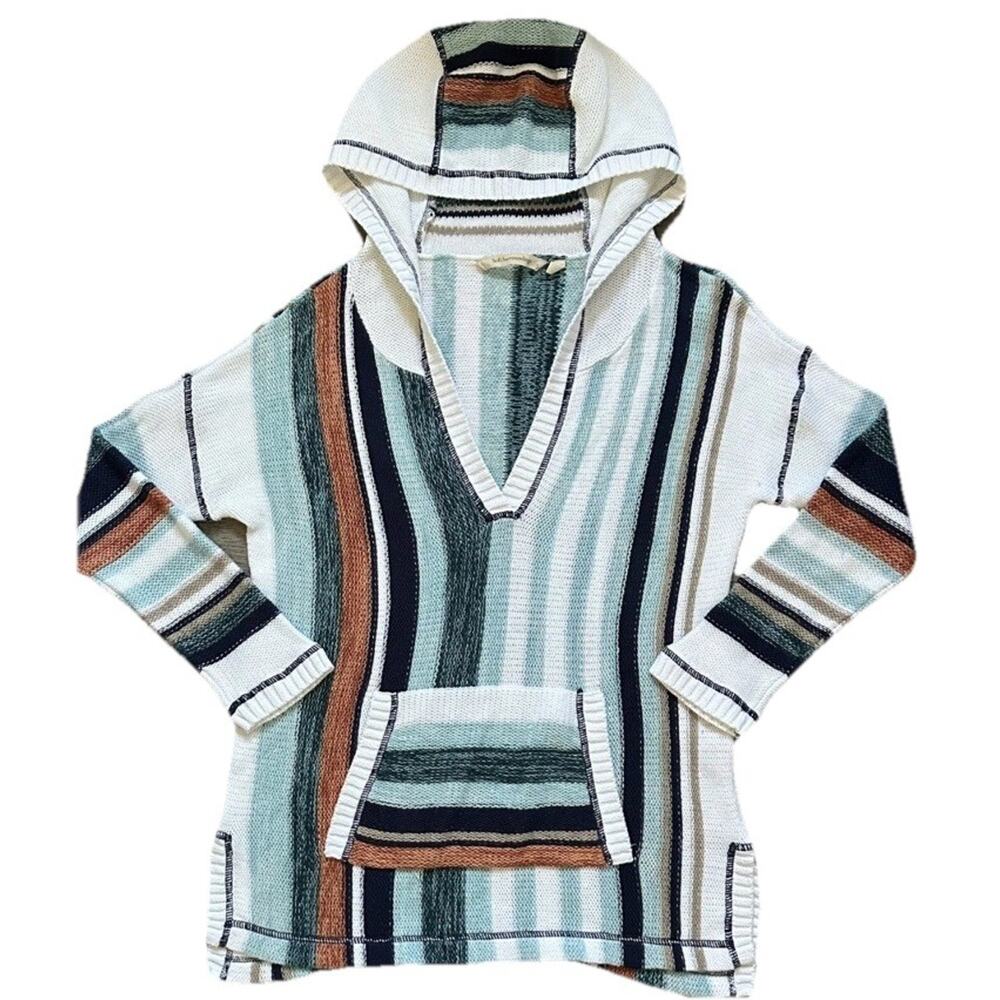 Soft Surroundings Bimini Knit Pullover Hoodie Sweater White‎ Striped Size Medium